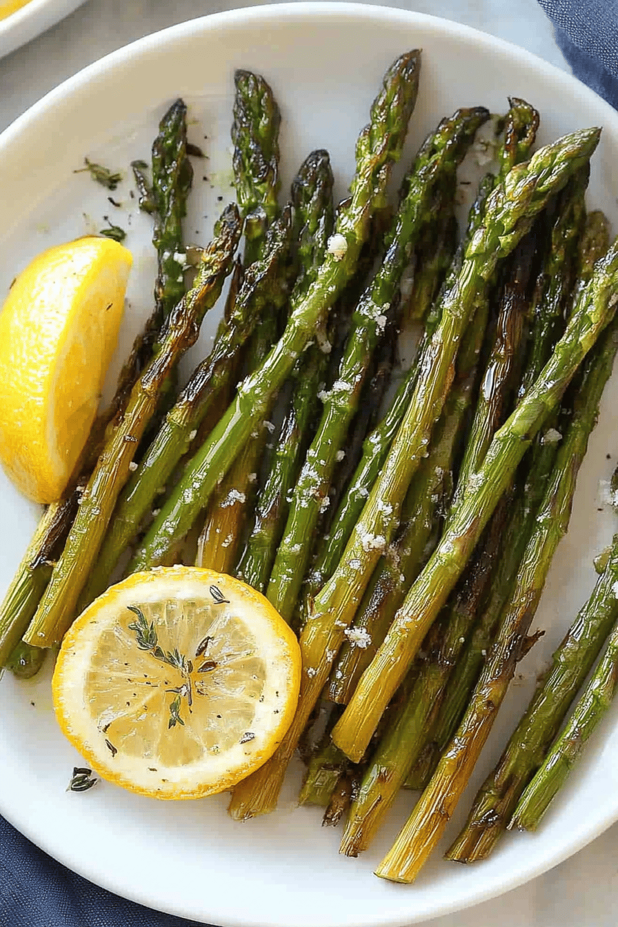 roasted asparagus slice on plate showing perfect texture and swirl pattern