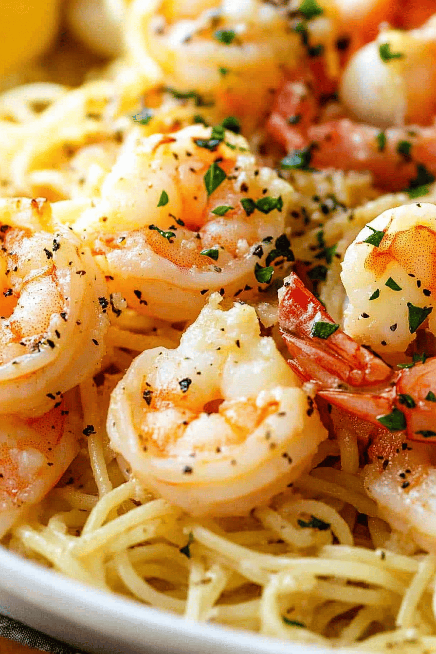 shrimp scampi slice on plate showing perfect texture and swirl pattern