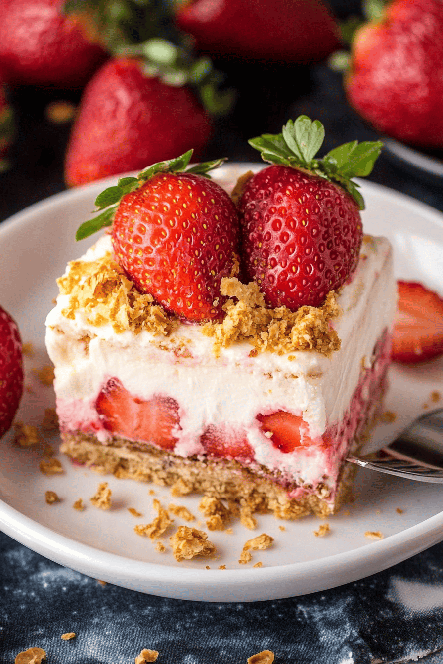 strawberry dessert slice on plate showing perfect texture and swirl pattern