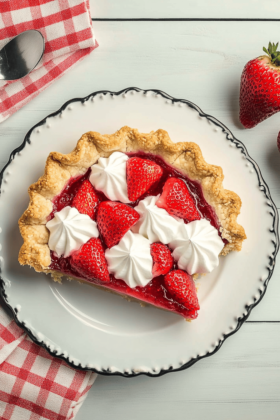 strawberry pie slice on plate showing perfect texture and swirl pattern