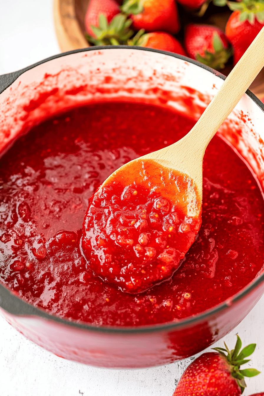 strawberry puree ingredients organized and measured on kitchen counter