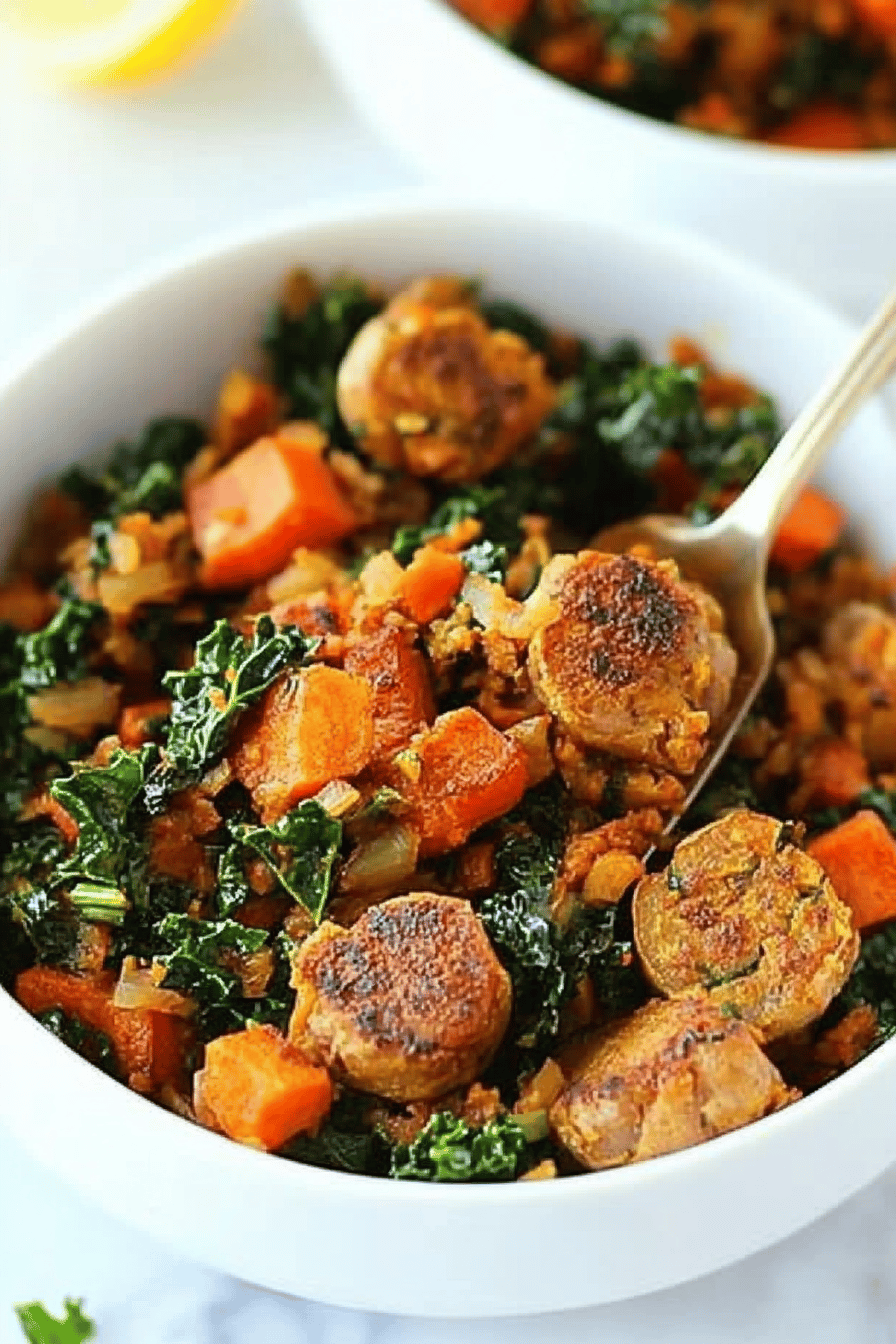 sweet potato kale hash ingredients organized and measured on kitchen counter