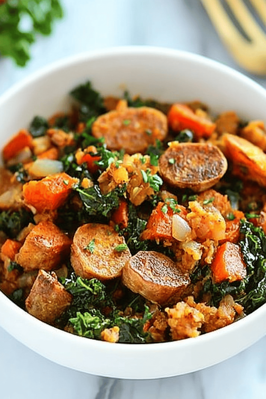 sweet potato kale hash slice on plate showing perfect texture and swirl pattern