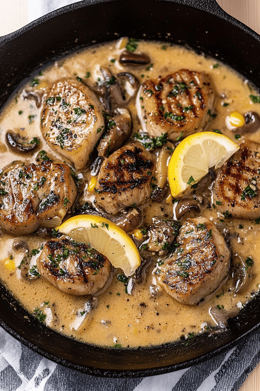 veal scallopini ingredients organized and measured on kitchen counter