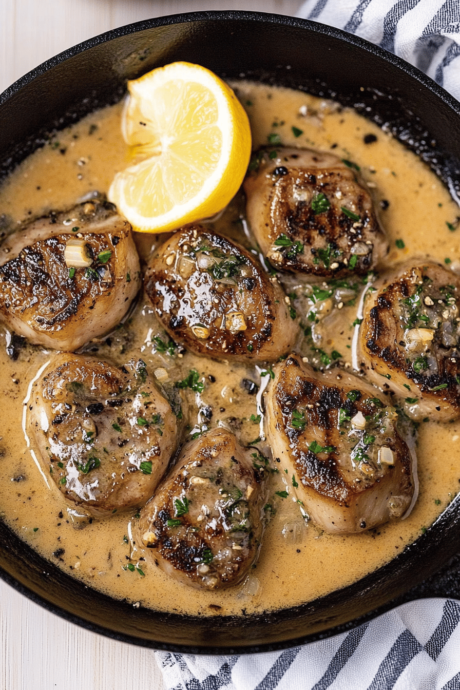 veal scallopini slice on plate showing perfect texture and swirl pattern