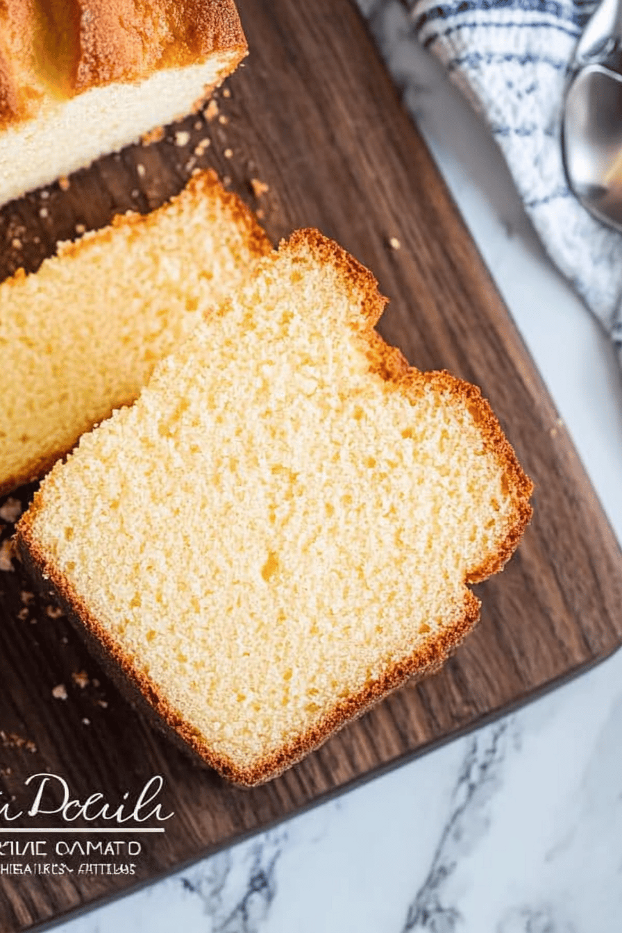 whipping cream pound cake slice on plate showing perfect texture and swirl pattern