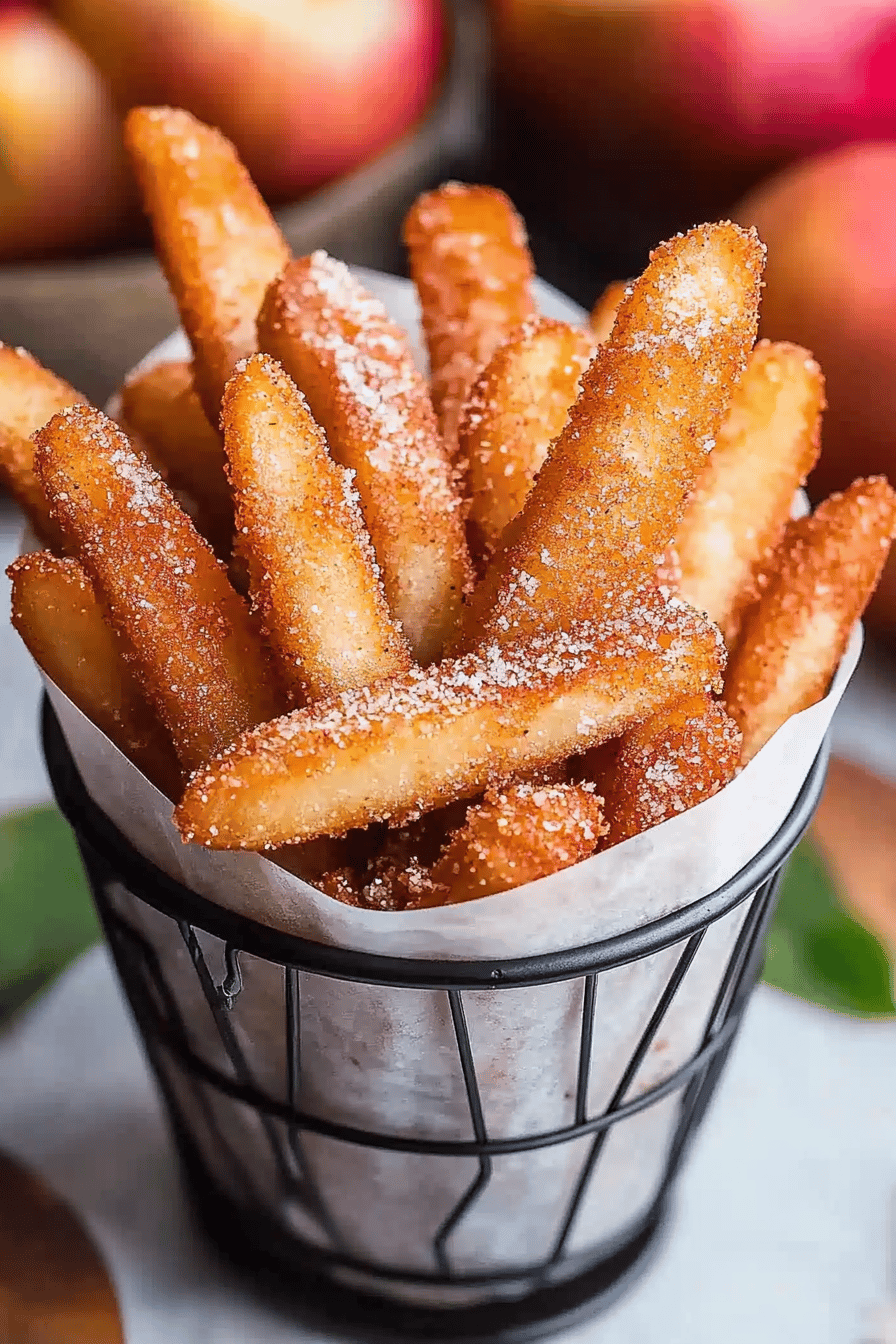 Air Fryer Apple Fries slice on plate showing perfect texture and swirl pattern