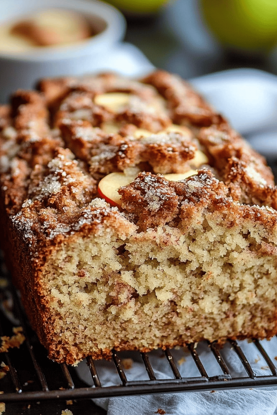 Apple bread slice on plate showing perfect texture and swirl pattern
