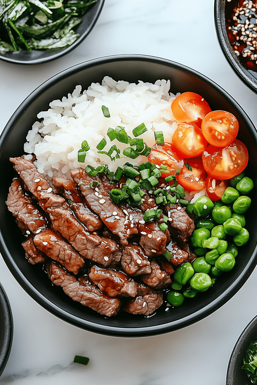 Beef rice bowl slice on plate showing perfect texture and swirl pattern