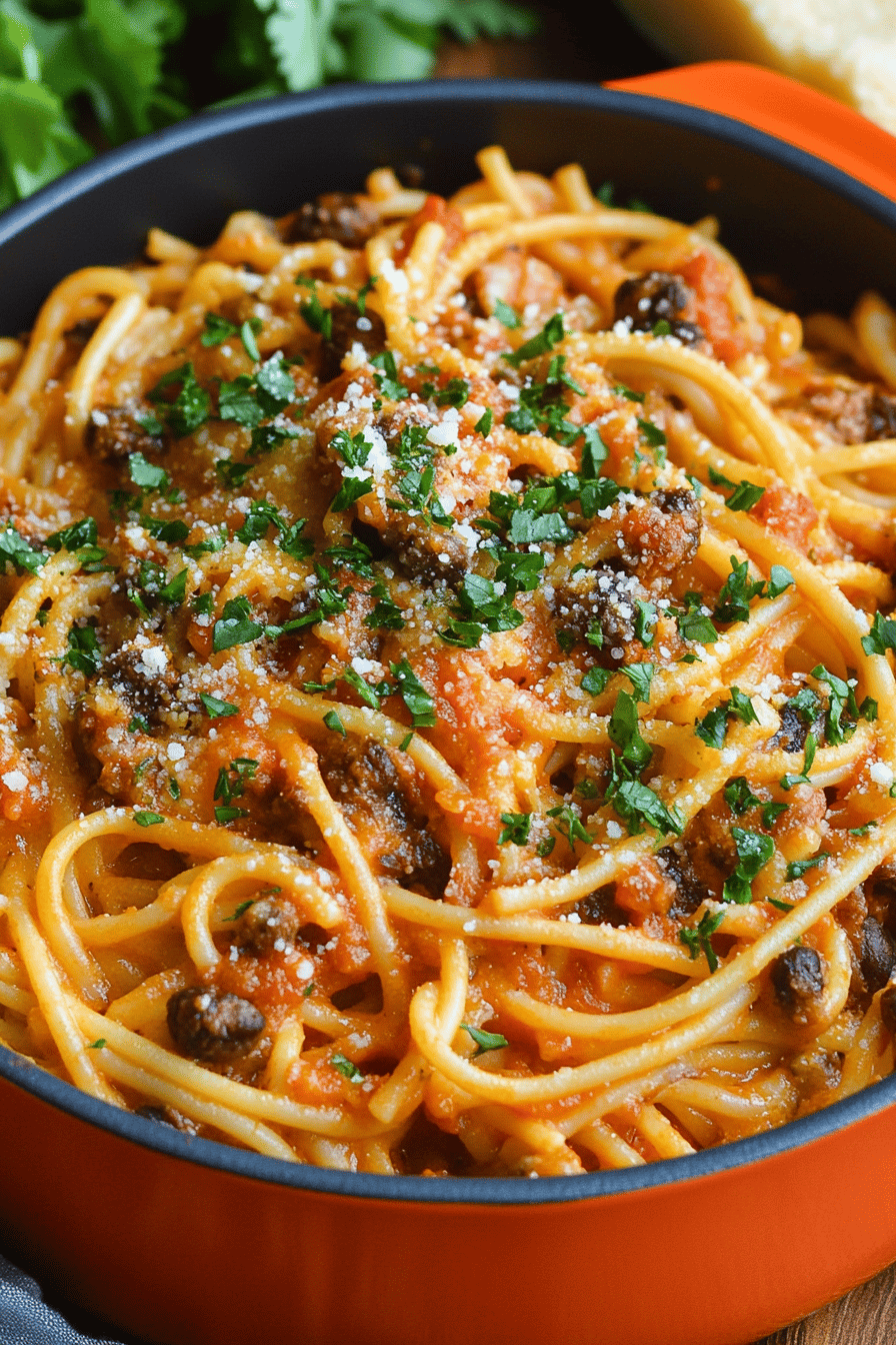 Cheesy Taco Spaghetti ingredients organized and measured on kitchen counter