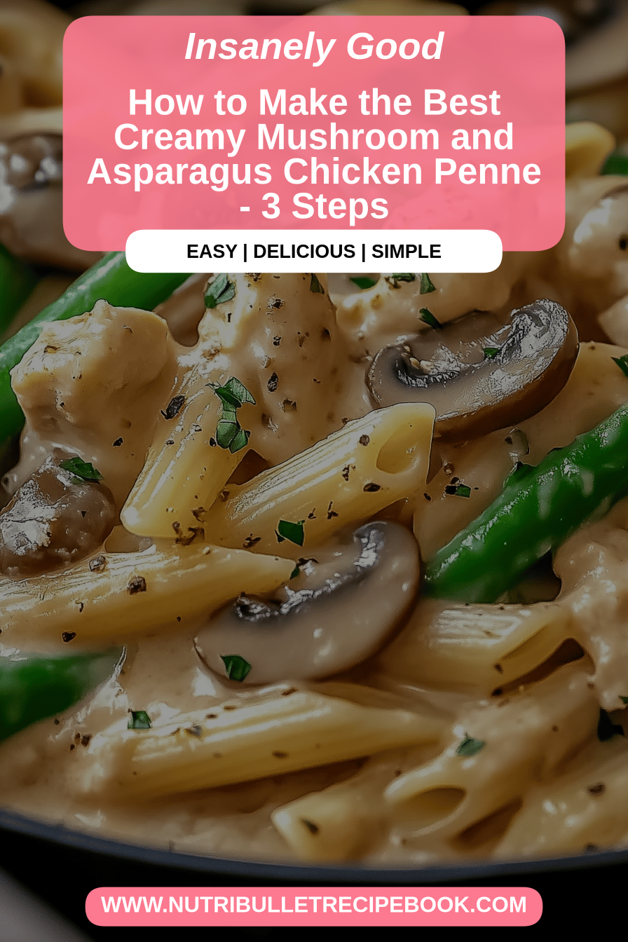 Creamy mushroom chicken penne final dish beautifully presented and ready to serve