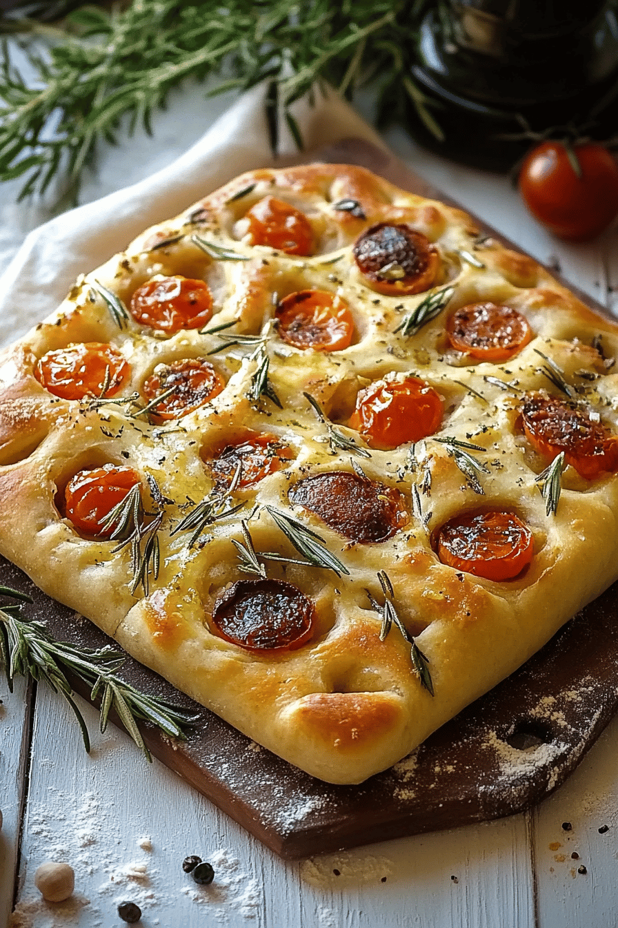 Focaccia recipe ingredients organized and measured on kitchen counter