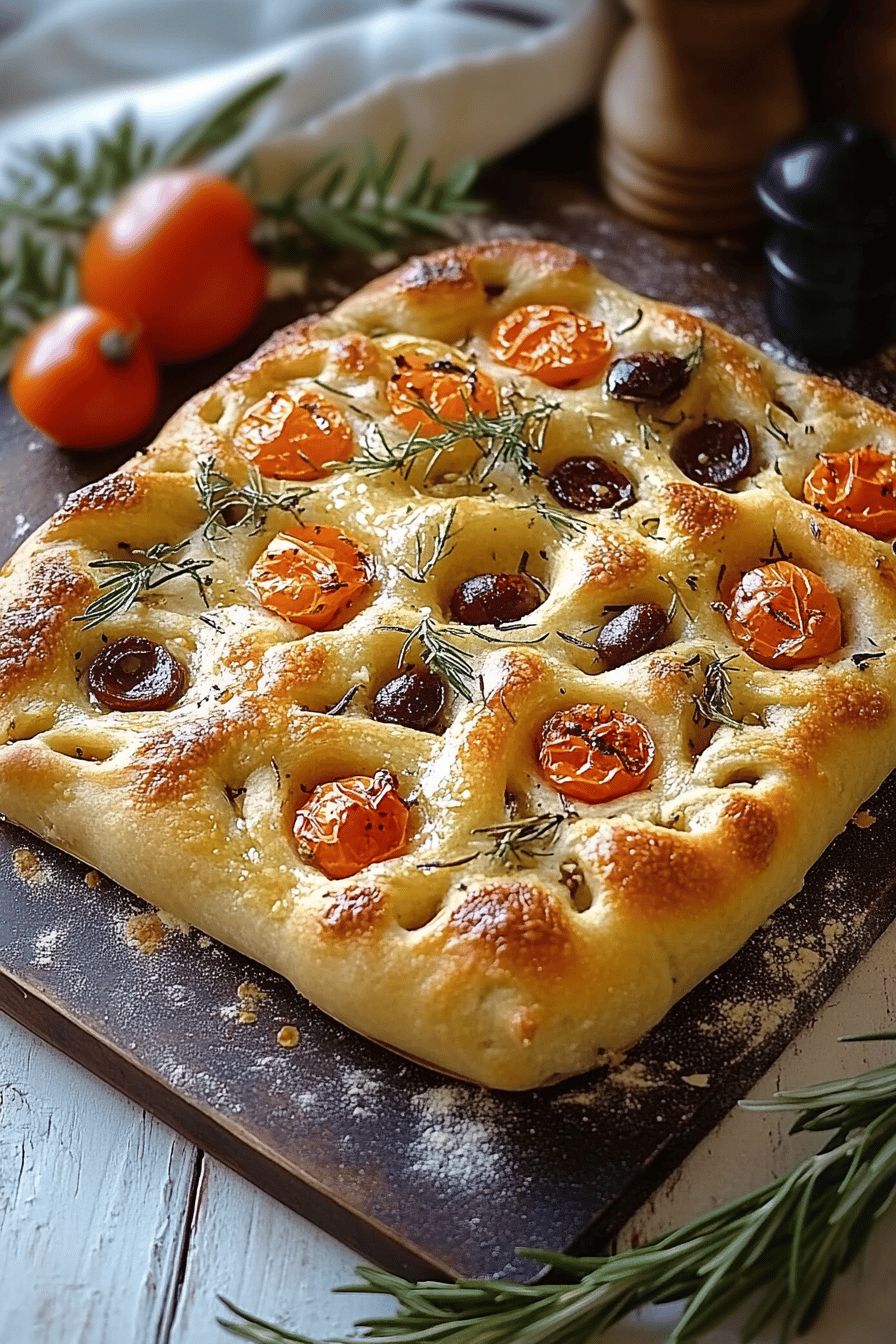 Focaccia recipe slice on plate showing perfect texture and swirl pattern