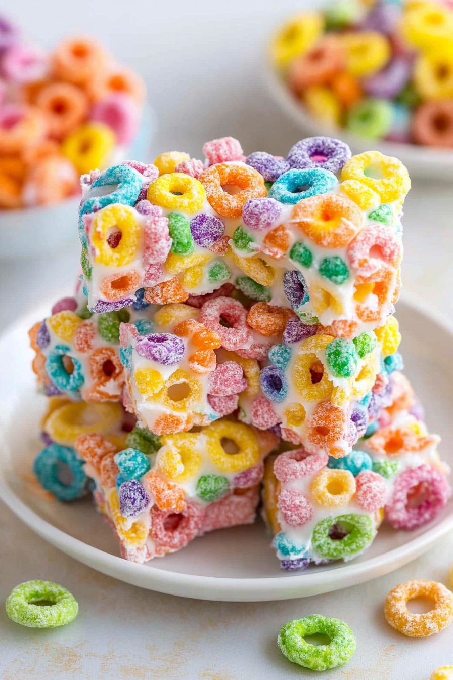 Froot Loop Treats ingredients organized and measured on kitchen counter