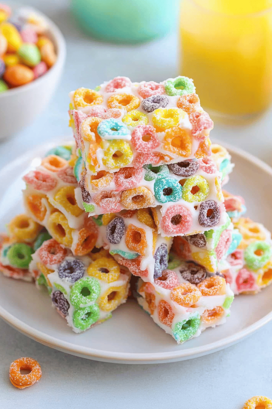 Froot Loop Treats slice on plate showing perfect texture and swirl pattern
