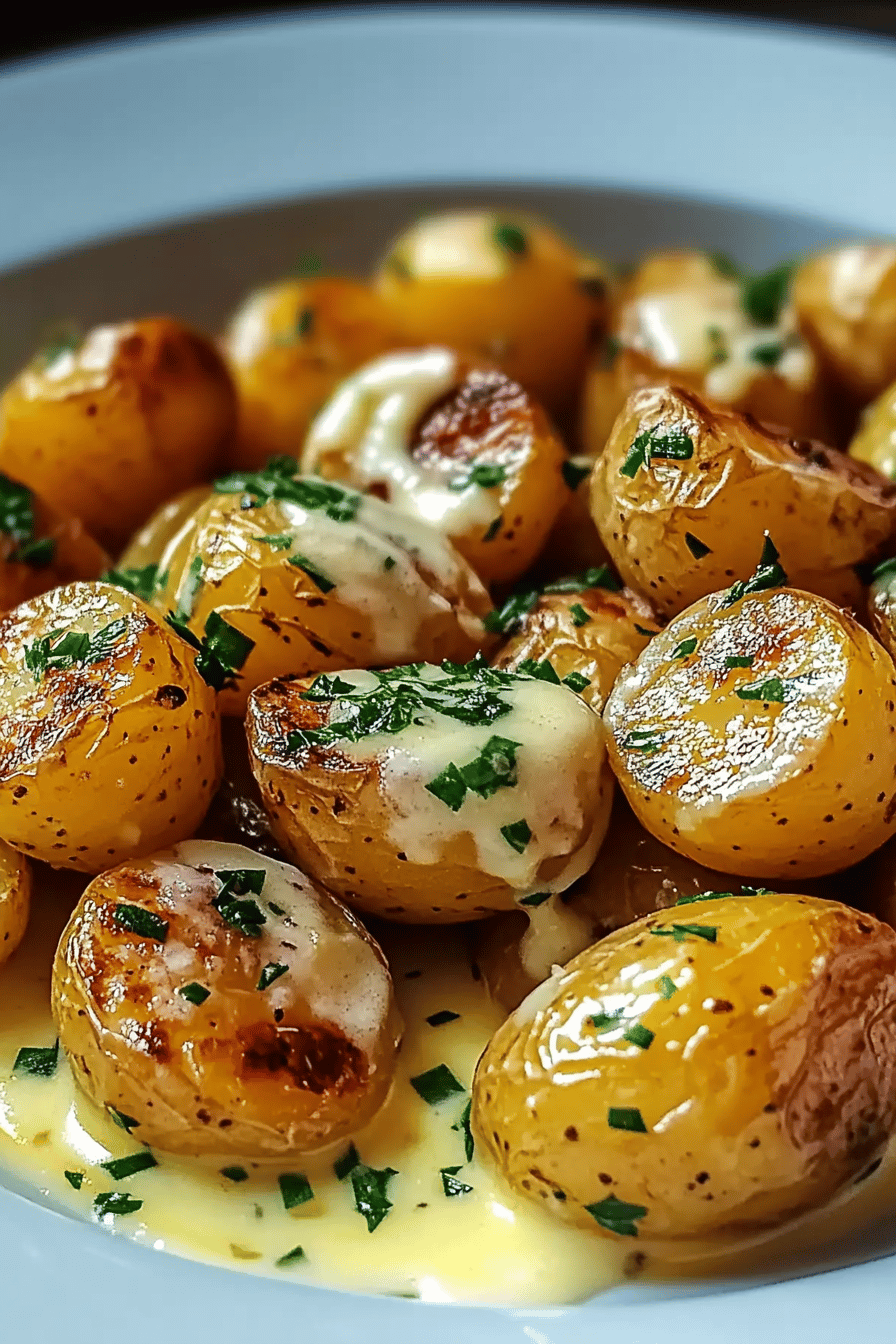Garlic baby potatoes ingredients organized and measured on kitchen counter