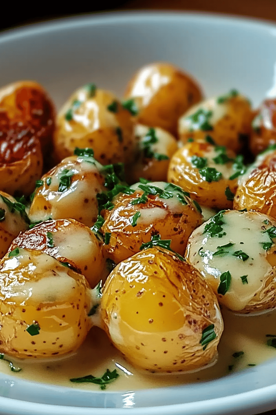 Garlic baby potatoes slice on plate showing perfect texture and swirl pattern