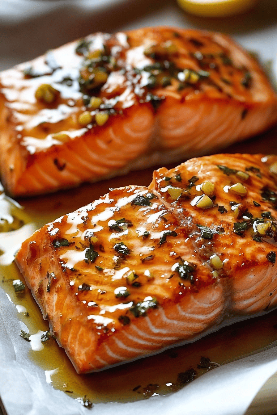Honey Glazed Salmon slice on plate showing perfect texture and swirl pattern