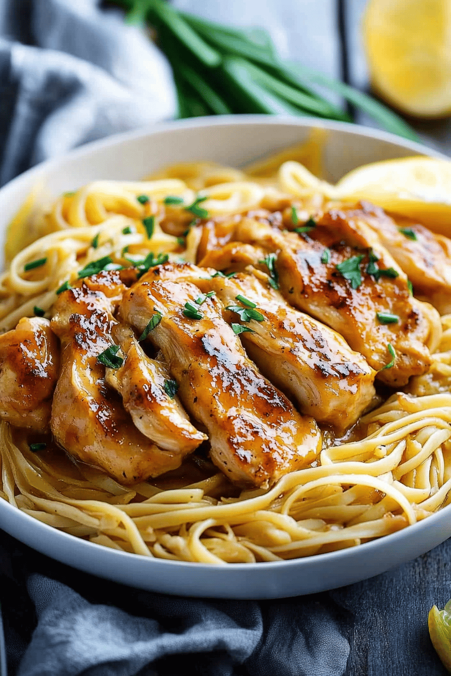 Honey lemon chicken slice on plate showing perfect texture and swirl pattern