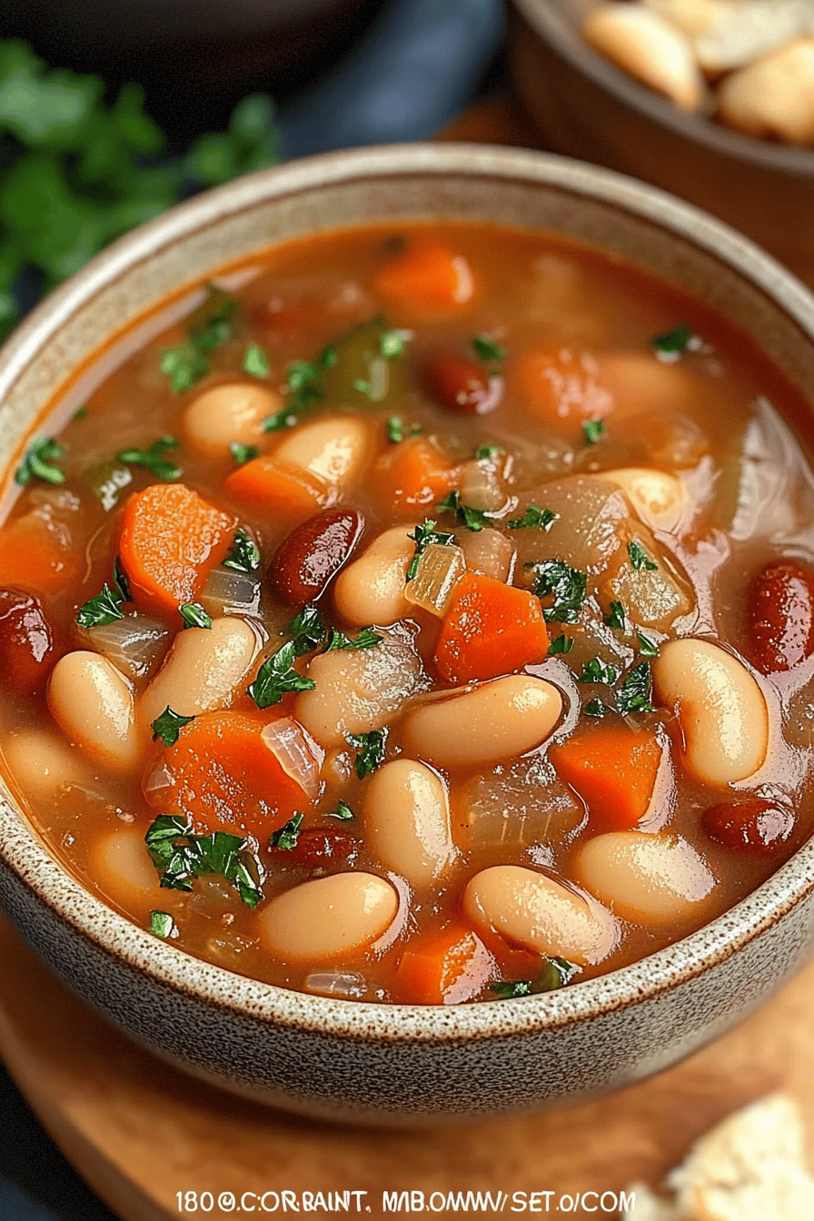 Italian bean soup slice on plate showing perfect texture and swirl pattern
