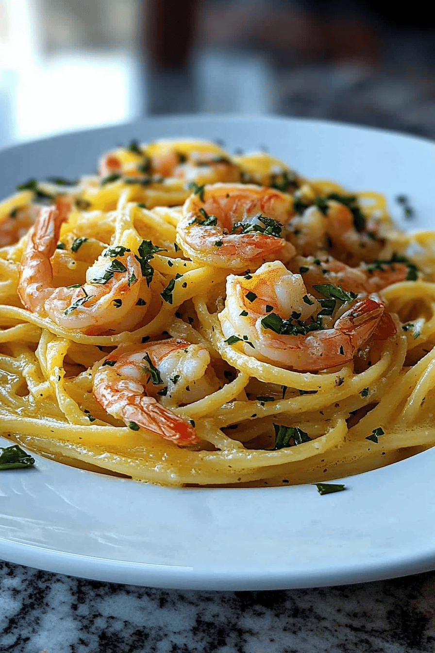 Lemon butter shrimp pasta ingredients organized and measured on kitchen counter