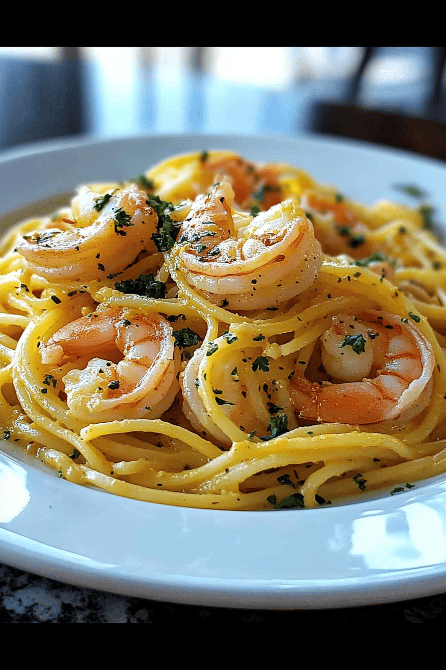 Lemon butter shrimp pasta slice on plate showing perfect texture and swirl pattern