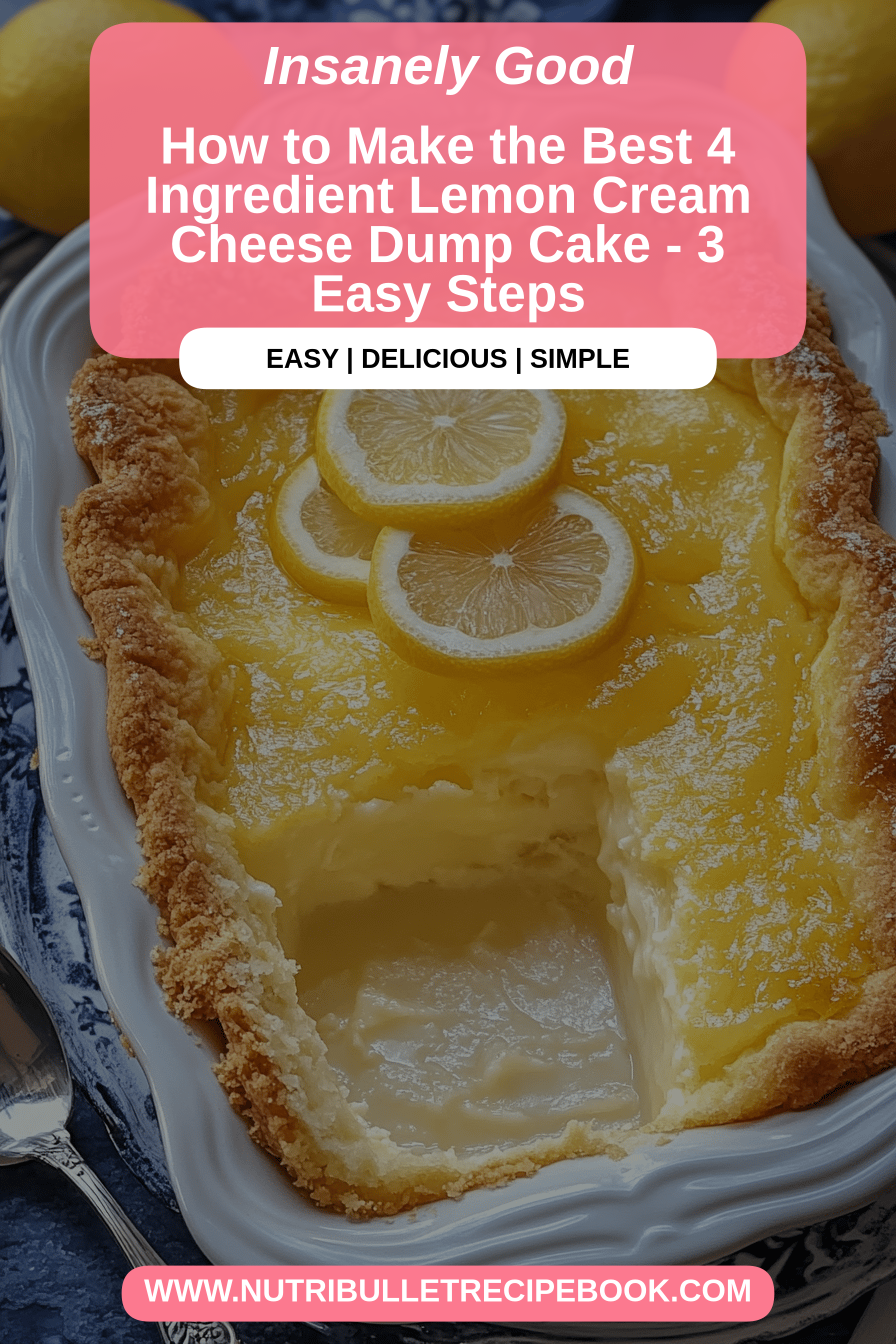 Lemon cream cheese dump cake final dish beautifully presented and ready to serve