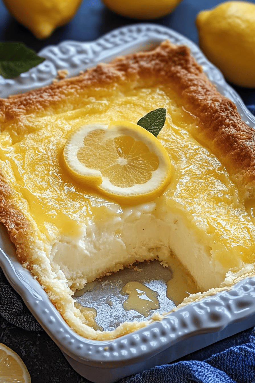 Lemon cream cheese dump cake slice on plate showing perfect texture and swirl pattern