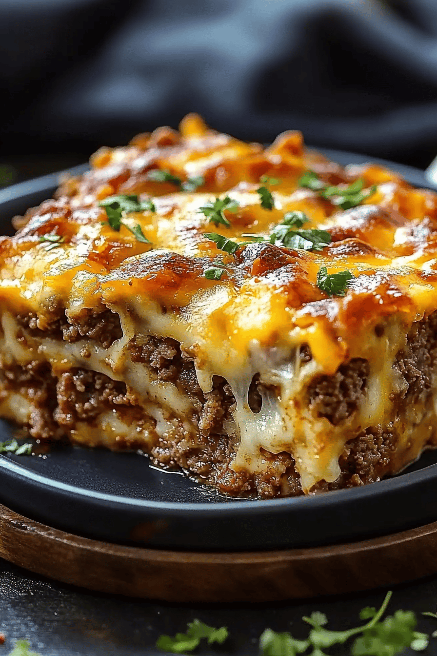 Meatloaf casserole slice on plate showing perfect texture and swirl pattern