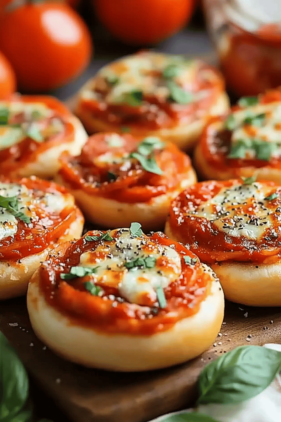 Mini pizza bagel bites slice on plate showing perfect texture and swirl pattern