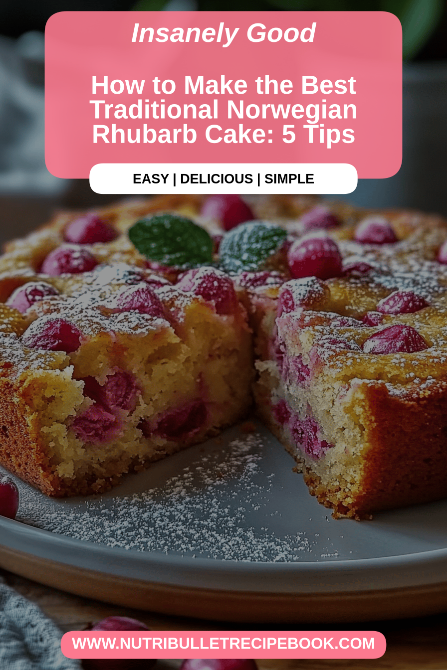 Norwegian rhubarb cake final dish beautifully presented and ready to serve