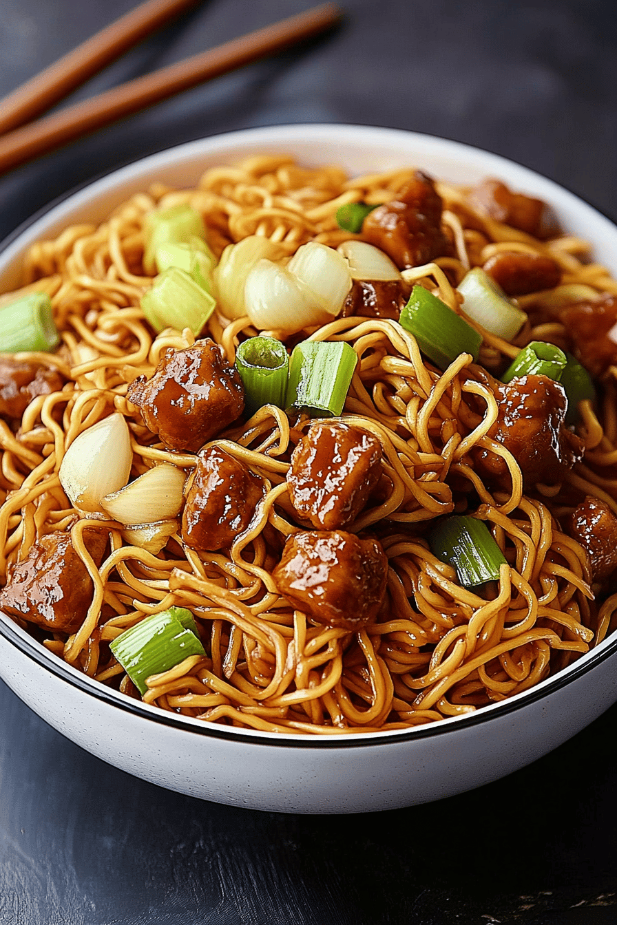 Panda Express chow mein ingredients organized and measured on kitchen counter