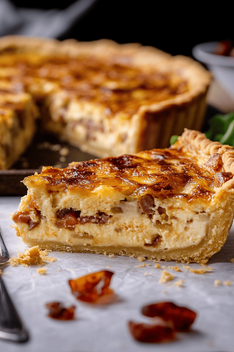 Quiche Lorraine recipe ingredients organized and measured on kitchen counter