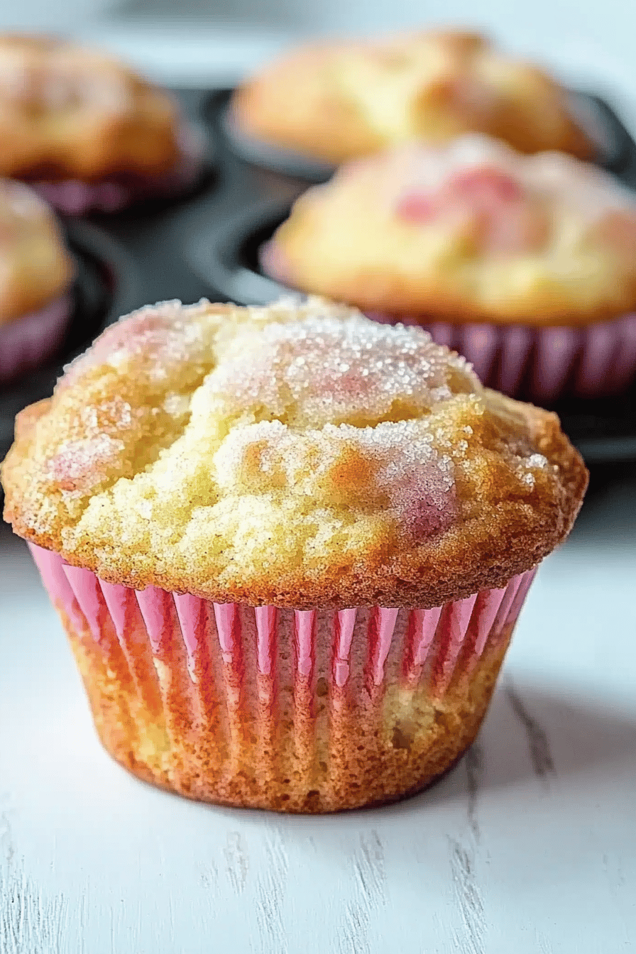 Rhubarb muffins slice on plate showing perfect texture and swirl pattern