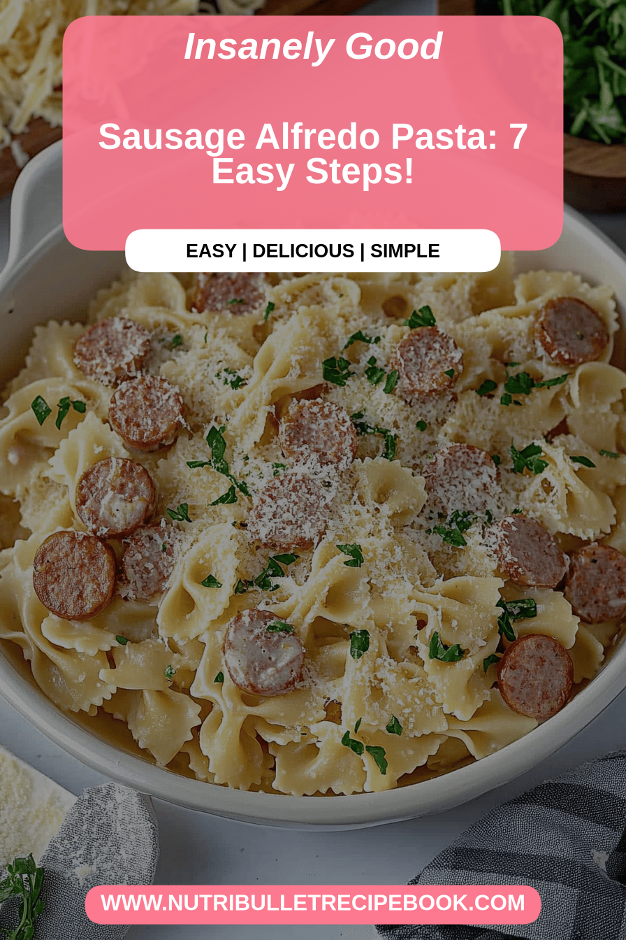 Sausage Alfredo Pasta final dish beautifully presented and ready to serve