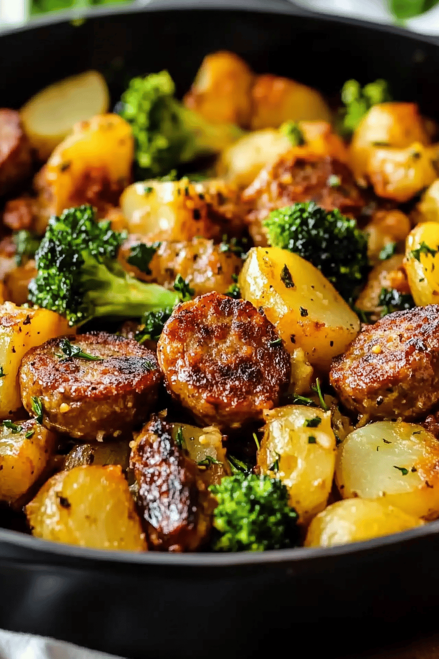 Sausage potato skillet slice on plate showing perfect texture and swirl pattern