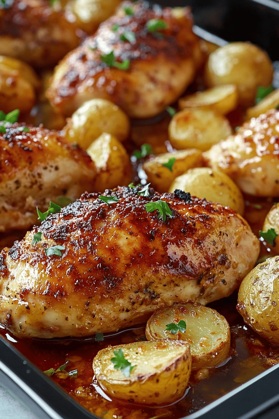 Sheet pan chicken potatoes ingredients organized and measured on kitchen counter