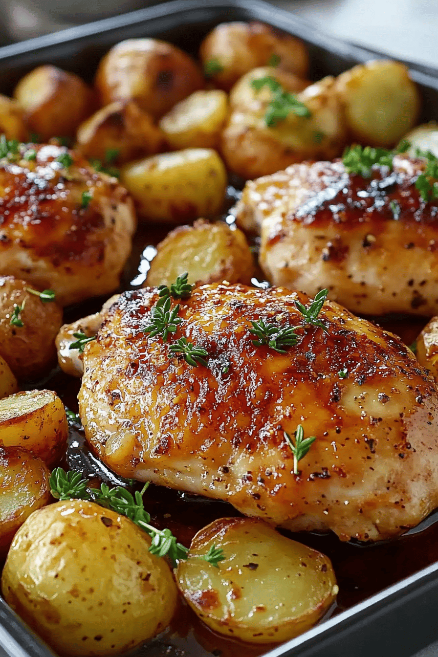 Sheet pan chicken potatoes slice on plate showing perfect texture and swirl pattern