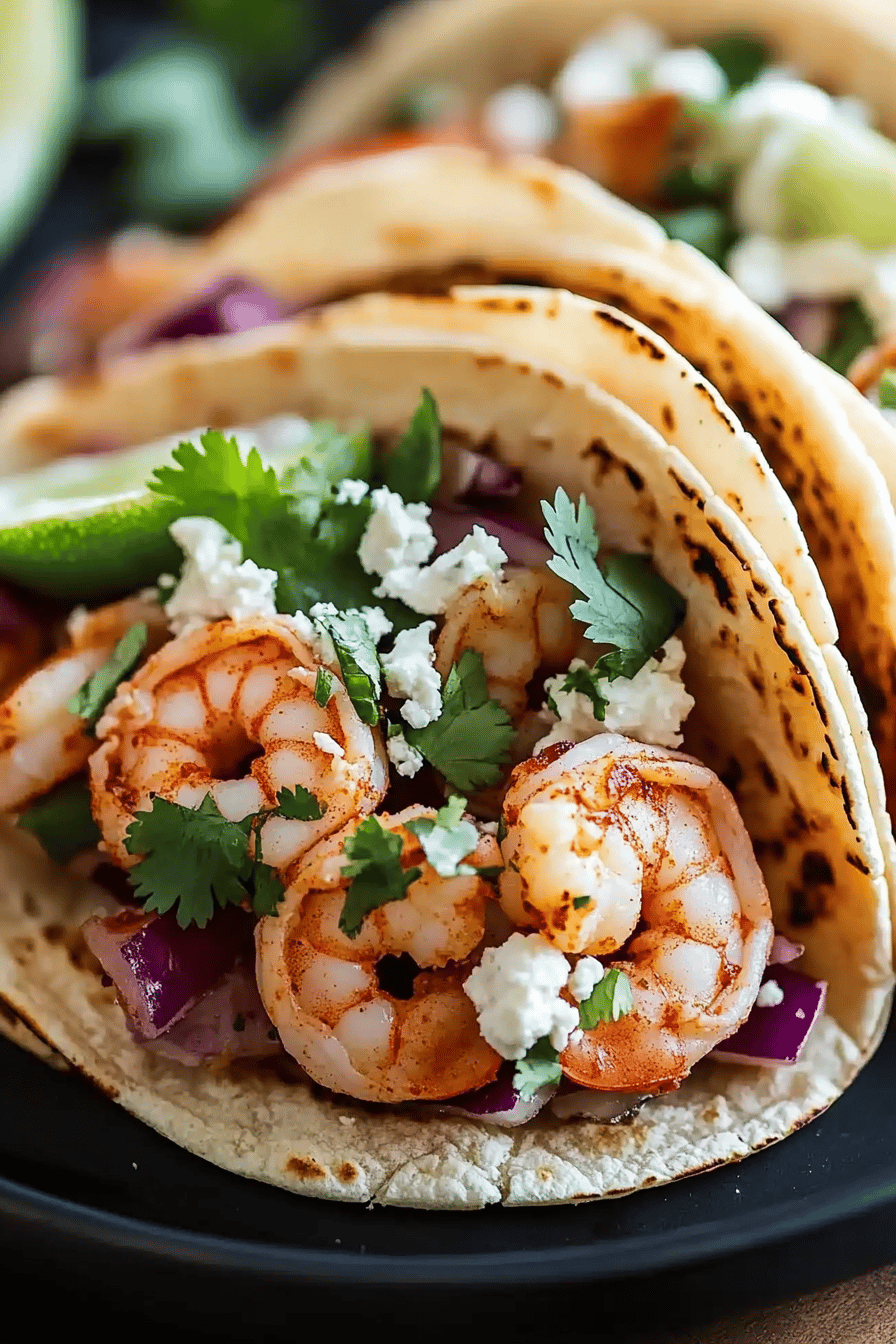 Shrimp tacos ingredients organized and measured on kitchen counter