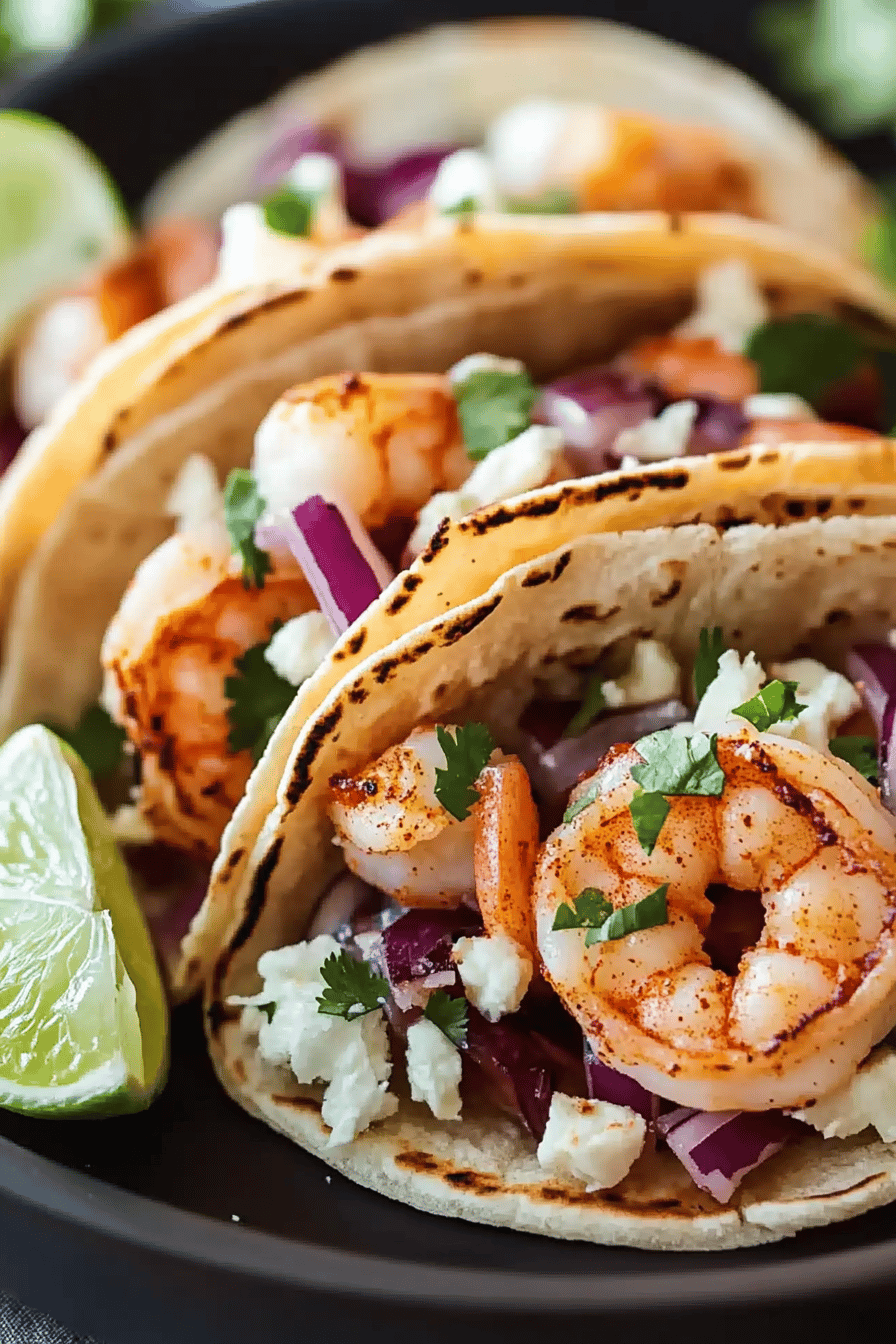 Shrimp tacos slice on plate showing perfect texture and swirl pattern