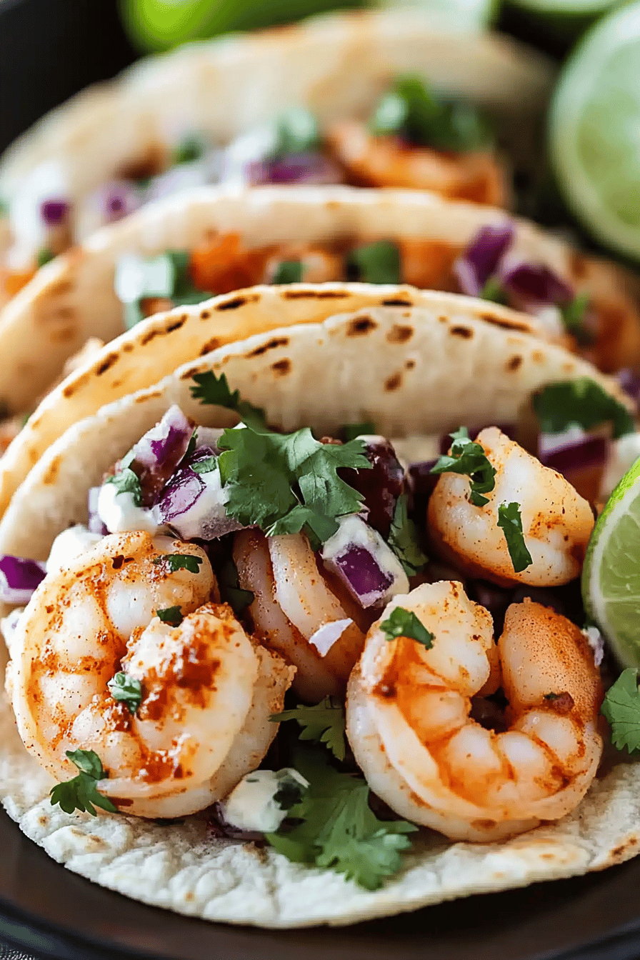 Shrimp tacos recipe slice on plate showing perfect texture and swirl pattern