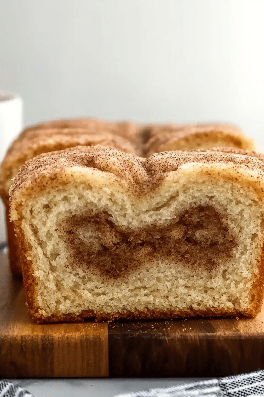 Snickerdoodle Bread slice on plate showing perfect texture and swirl pattern