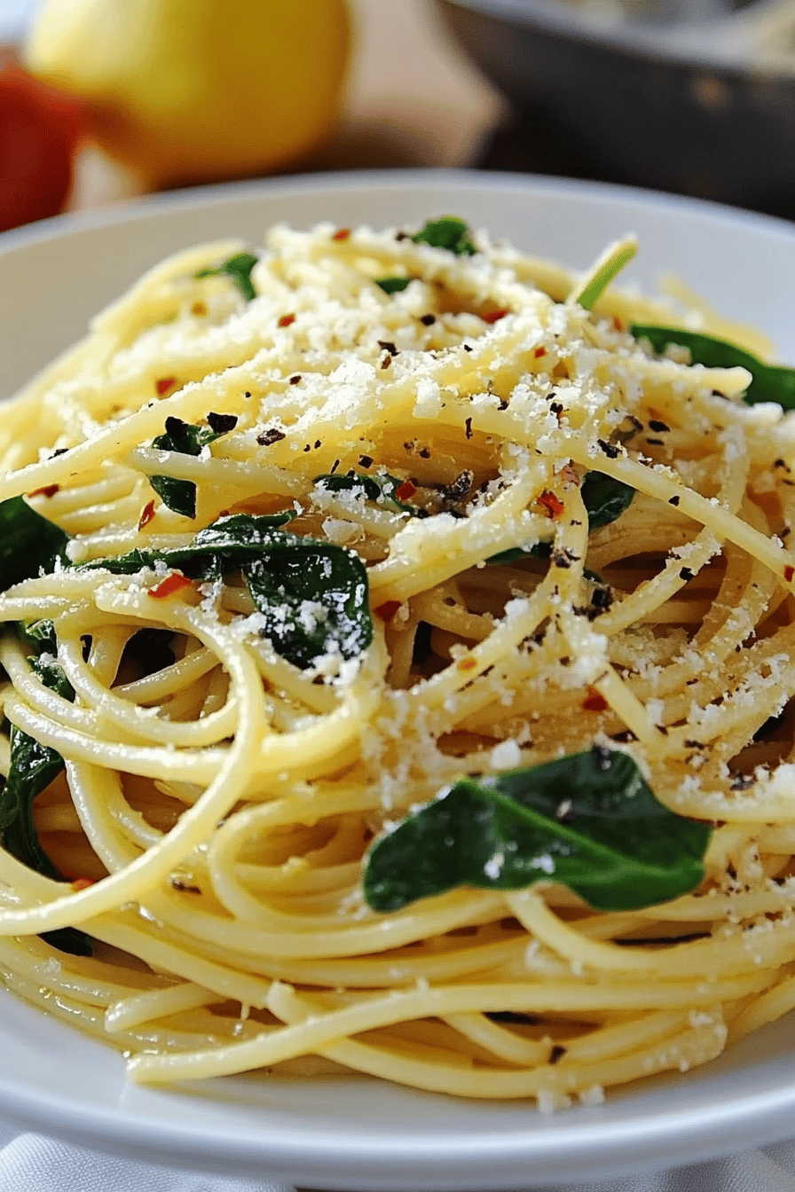 Spaghetti garlic spinach