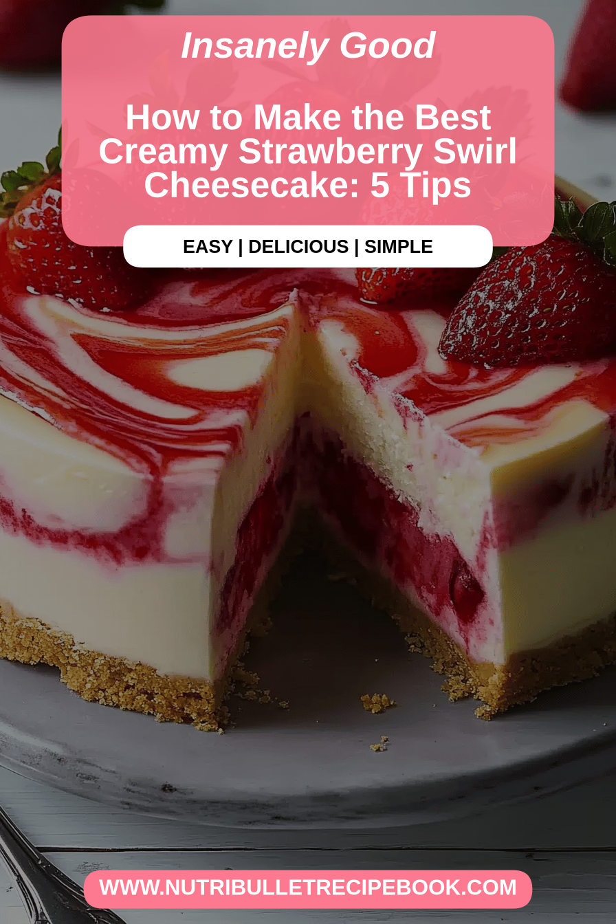 Strawberry swirl cheesecake final dish beautifully presented and ready to serve