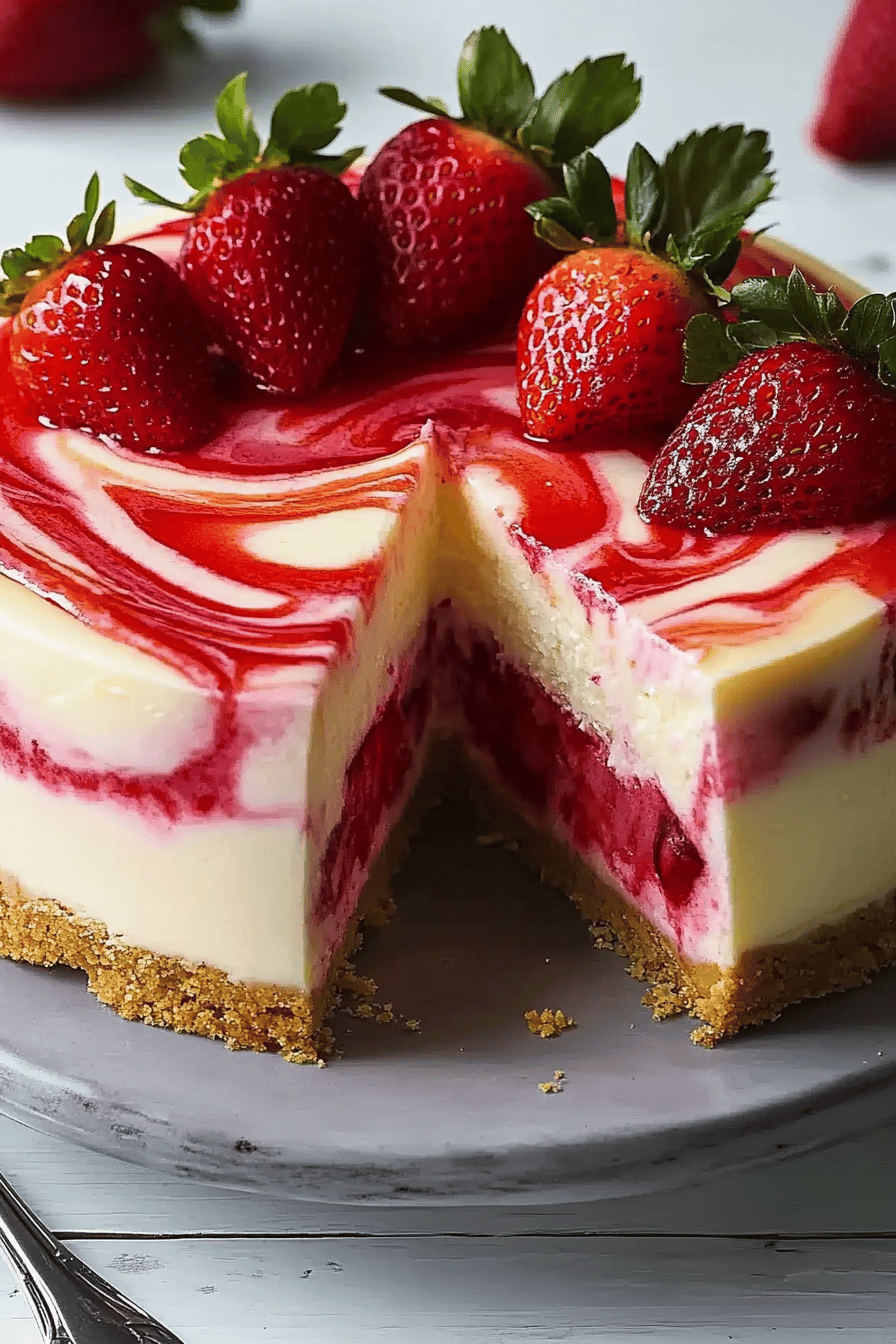 Strawberry swirl cheesecake ingredients organized and measured on kitchen counter