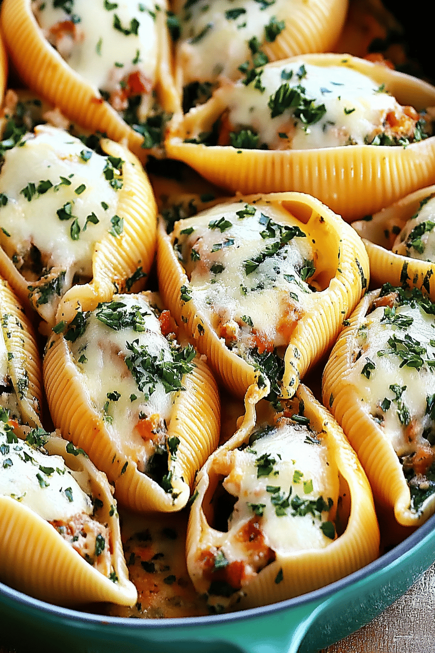 Stuffed shells recipe ingredients organized and measured on kitchen counter