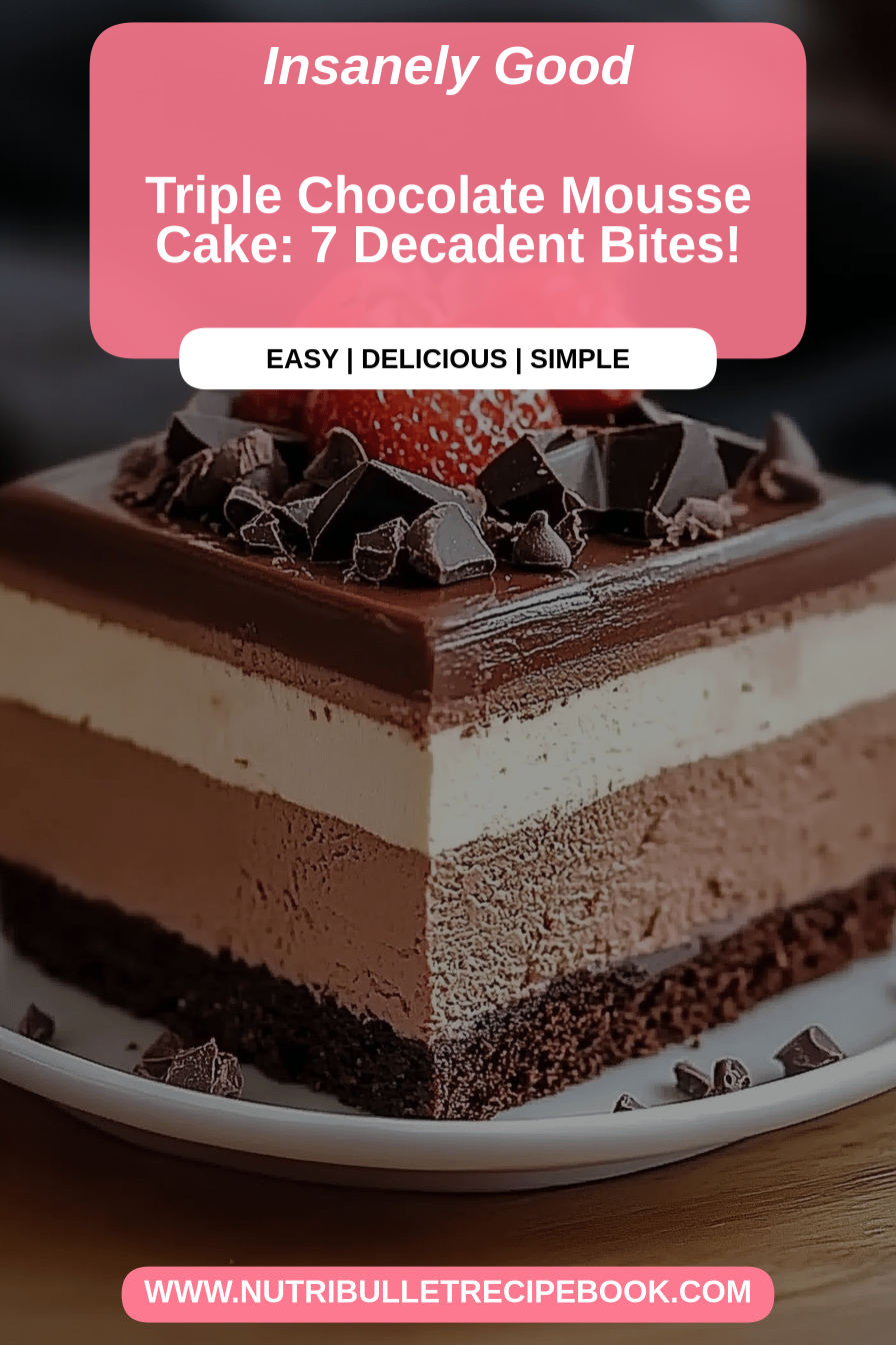 Triple Chocolate Mousse Cake final dish beautifully presented and ready to serve