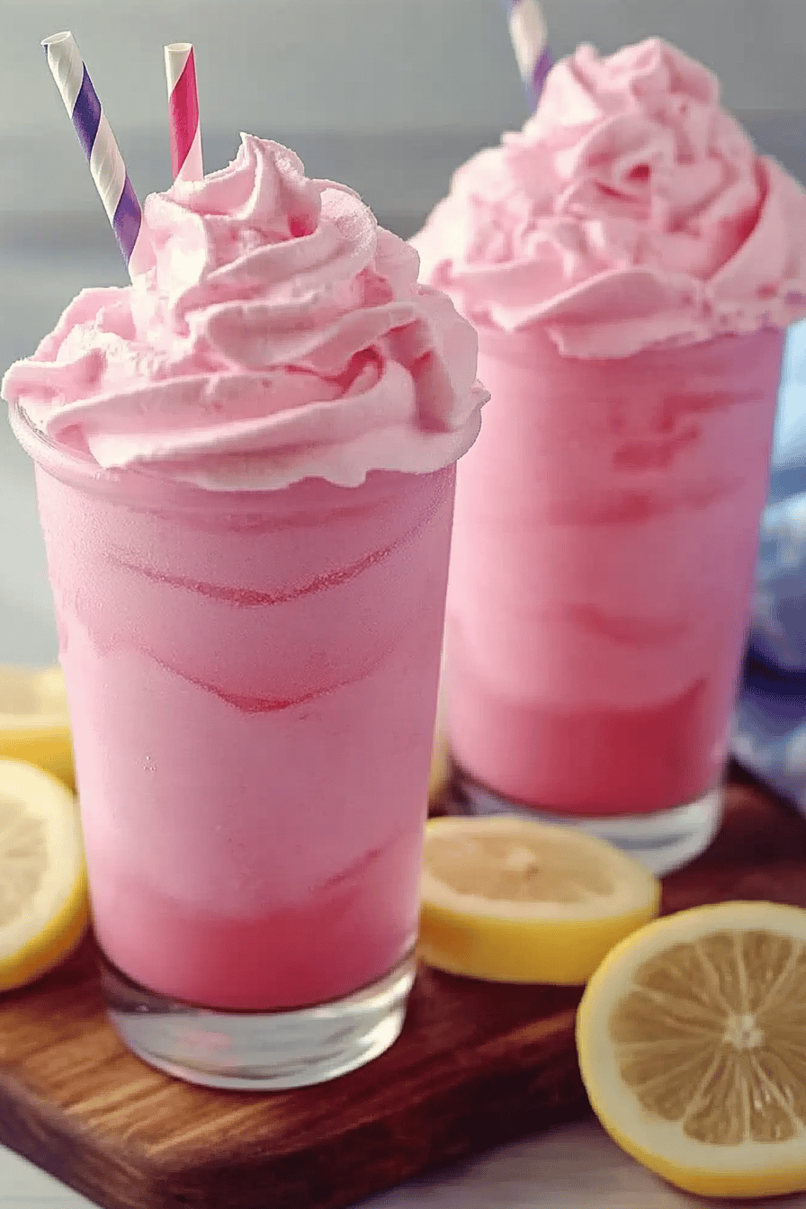 Whipped pink lemonade slice on plate showing perfect texture and swirl pattern