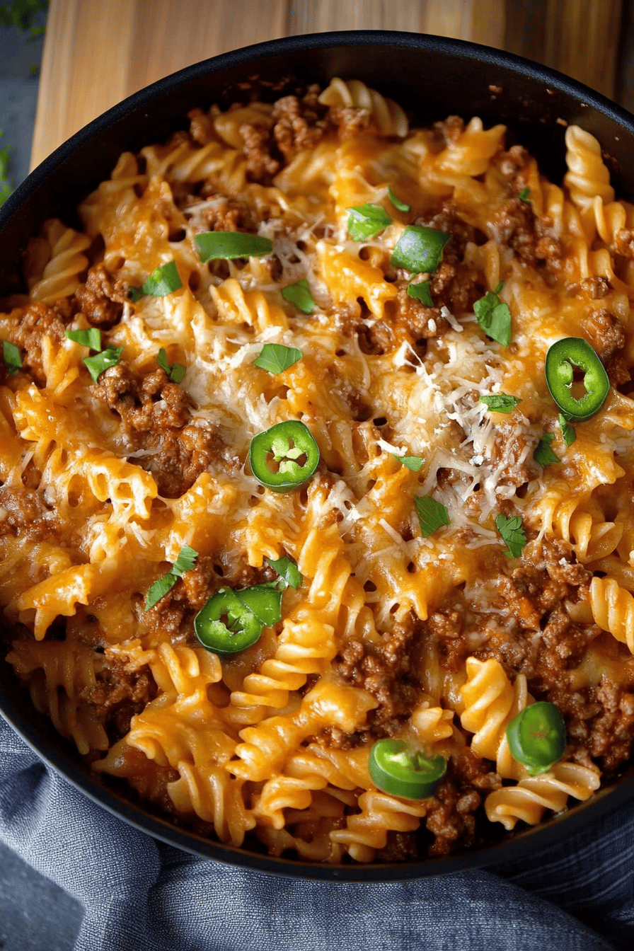 cheeseburger pasta slice on plate showing perfect texture and swirl pattern