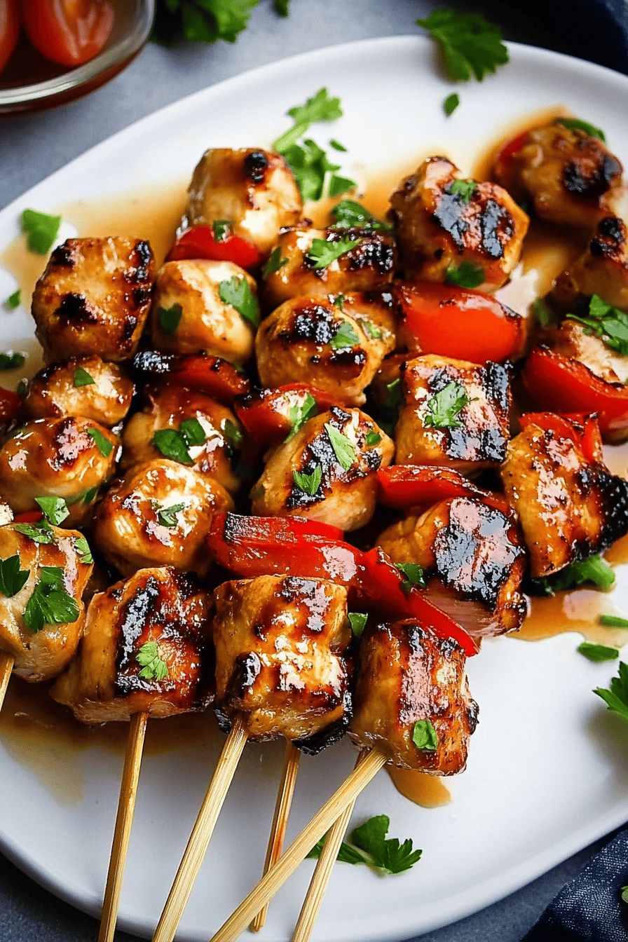 chicken skewers ingredients organized and measured on kitchen counter